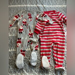 Carter’s Christmas Pajamas Fleece Zipper Baby infant size 12 months NWT 2 pair